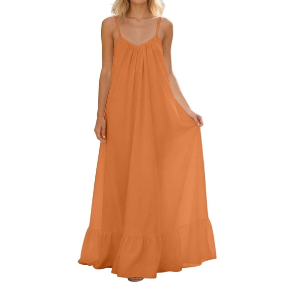 Stamzod Women's Summer Maxi Dress 2026 V-Neck Backless Ruffle Beach Dresses Vacation Outfits for Women Orange XXL