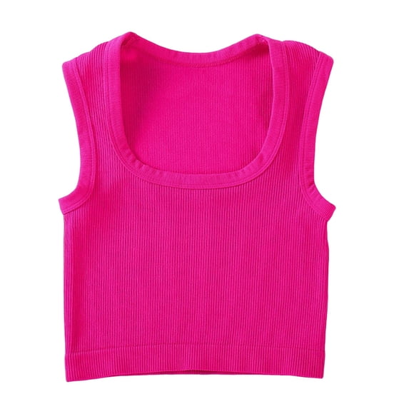 Stamzod Women's Summer U Neck Tank Tops Workout Cropped Ribbed Summer Camisole Sleeveless Clothes 2026 Hot Pink M