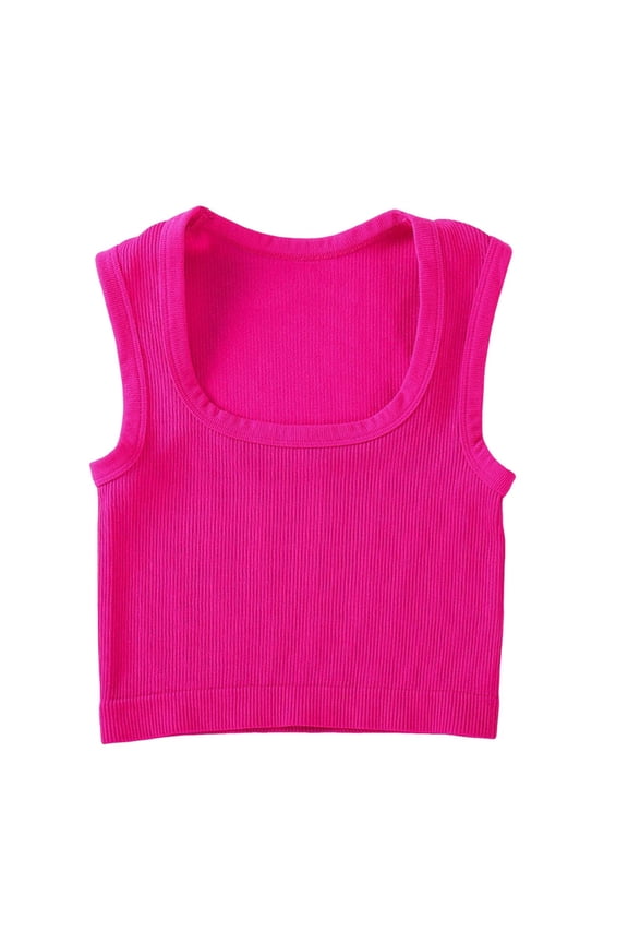 Women's Summer U Neck Tank Tops Workout Cropped Ribbed Summer Camisole Sleeveless Clothes 2026 Hot Pink M