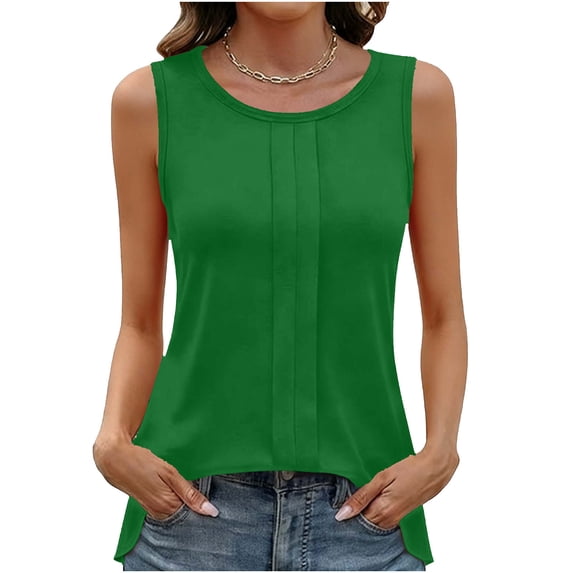 Stamzod Women's Tank Tops Solid Color Round Neck Pullover Summer Tops Sleeveless Blouses for Women Dressy Casual Army Green-1 L