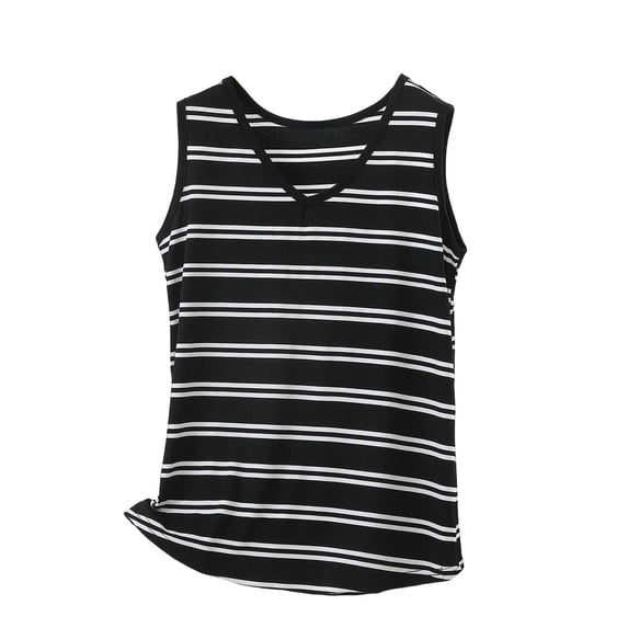 Stamzod Women's Tees and Tanks V-Neck Summer Striped Sleeveless Shirts Loose Casual Tank Tops Gray M