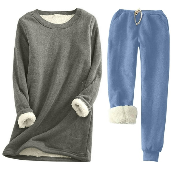 Stamzod Women's Thermal Underwear Sets with Fleece Lined Thermals Pajama Sets for Women Long Sleeve Solid Base Layer 2 Piece Lounge Set on