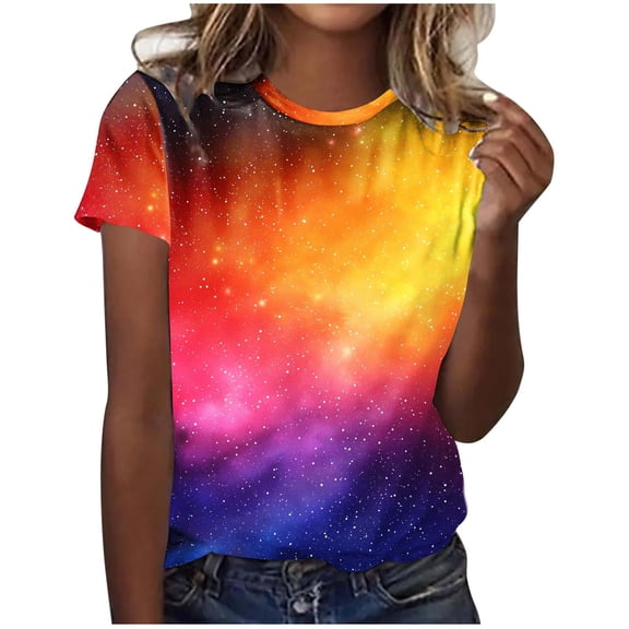 Stamzod Women's Tops Short Sleeve Fashion Carnival Graphic Tees Casual Summer Tshirt Plus Size Womens Clothing Yellow M