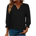 thumbnail image 1 of Stamzod Women's Tops, Tees & Blouses Solid V Neck Ruched Casual Shirts Spring 3/4 Sleeve Tops for Women Black XL, 1 of 9