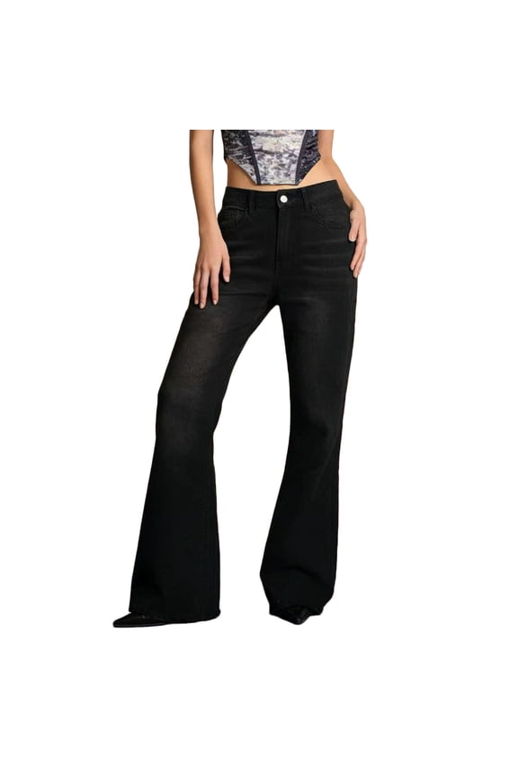 Women's Totally Shaping Curvy Stretchy Bootcut Flare Denin Jeans with Pockets(Available In Plus Size) Black M