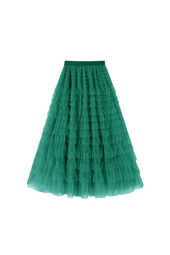 Women's Tulle Skirt Summer High Waist Flowy Dress Mesh A-Line Party Long Tutu Skirts for Women Trendy 2026 Army Green M