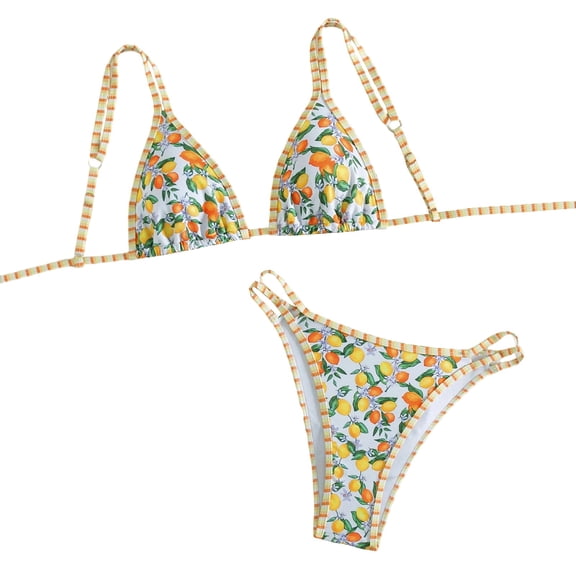 Stamzod Women's Two Piece Bikini Swimsuit Cute Floral Triangle Top Bathing Suits String Cheeky Bikini Sets for Women Multicolor U L