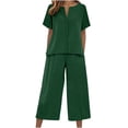 thumbnail image 1 of Stamzod Women's Two Piece Outfits Casual Travel Vacation Outfits Summer Wide Leg Crop Pants Lounge Sets Green XXL, 1 of 6