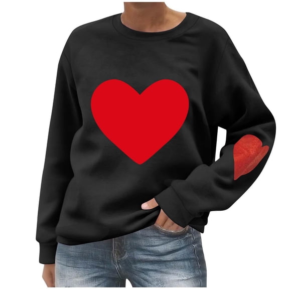 Stamzod Women's Valentines Sweatshirts Long Sleeve Lover Heart Pullover Tops Crewneck Casual Sweatshirt for Women Black C L