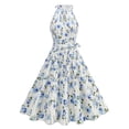thumbnail image 1 of Stamzod Women's Vintage Tea Dress Sleeveles Cocktail Party Dresses Summer A-Line Floral Swing Dress with Belt Blue B M, 1 of 2