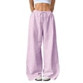 thumbnail image 1 of Stamzod Women's Wide Leg Pants with Pockets High Waist Striped Baggy Sweatpants Casual Loose Lounge & Pajama Pants Pink M, 1 of 8