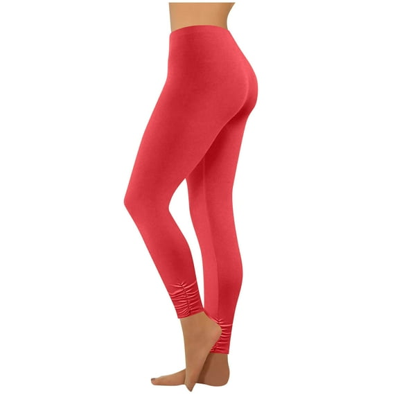 Stamzod Women's Workout Leggings Solid Color Stretch Tummy Control Leggings Casual Slim Fit Yoga Pants for Running Gym Workout Red D XXL