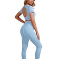 thumbnail image 1 of Stamzod Women's Workout Sets 2 Piece Seamless Yoga Leggings and Open Back Tops Gym Outfits Activewear Matching Set Light Blue XXXL, 1 of 9