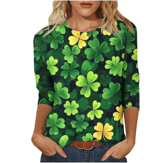 Stamzod Womens 3/4 Sleeve Tops Summer T Shirts Round Neck Causal Fashion Basic Tee 2026 Green R L