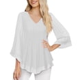thumbnail image 1 of Stamzod Womens 3/4 Sleeve Tops V-Neck Sparkly Ruffle Mesh Pullover Top Wedding Elegant Blouses for Women Dressy Casual Party Shirts White-1 S, 1 of 7