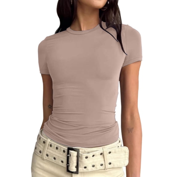 Stamzod Womens Basics T-Shirts Scoop Neck Short Sleeve Crop Tops Cute Summer Tops Slim Tees Clothing 2024