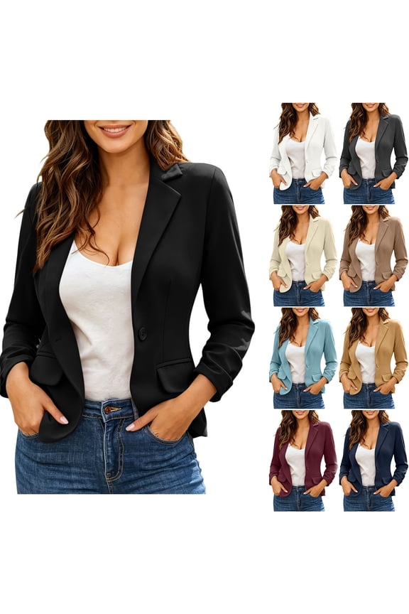 Womens Blazer Loose Fit Lapel Long Sleeve Office Dress Jacket with Pockets Casual Women's Blazers & Suit Jackets White S