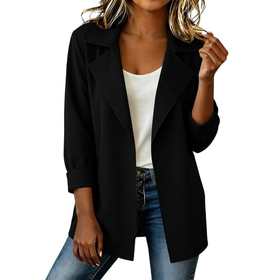 Stamzod Womens Blazers Dressy Casual Lapel Collar Long Sleeve Suit Jacket Blazer with Pocket Fall Womens Clothes Black XXL