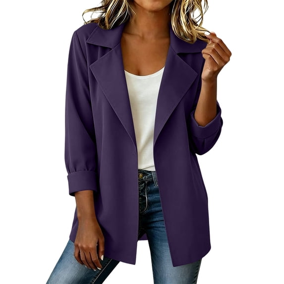 Stamzod Womens Blazers Dressy Casual Lapel Collar Long Sleeve Suit Jacket Blazer with Pocket Fall Womens Clothes Purple M