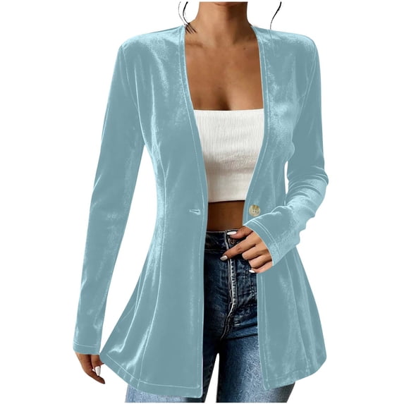 Stamzod Womens Blazers Dressy Casual Long Sleeve Velvet Jacket Blazer Fall Fashion Loose Fit Work Suit Jackets Light Blue B XXL