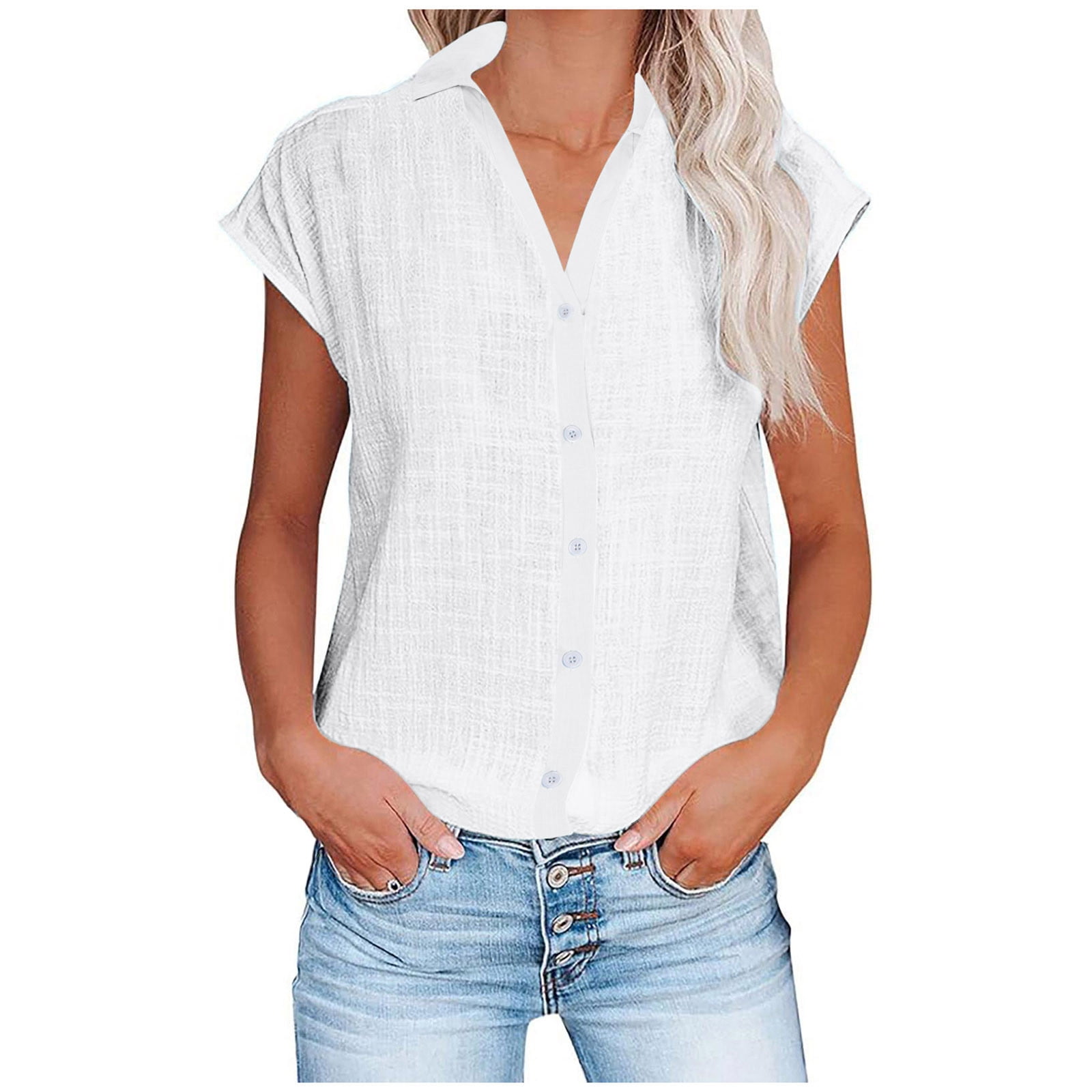 Stamzod Womens Blouses Dressy Casual Loose Button Down Shirt Summer ...