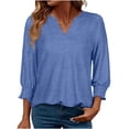 thumbnail image 1 of Stamzod Womens Blouses Solid V Neck 3/4 Length Sleeve Womens Tops Spring Ruched Casual Shirts for Women Navy XXL, 1 of 9