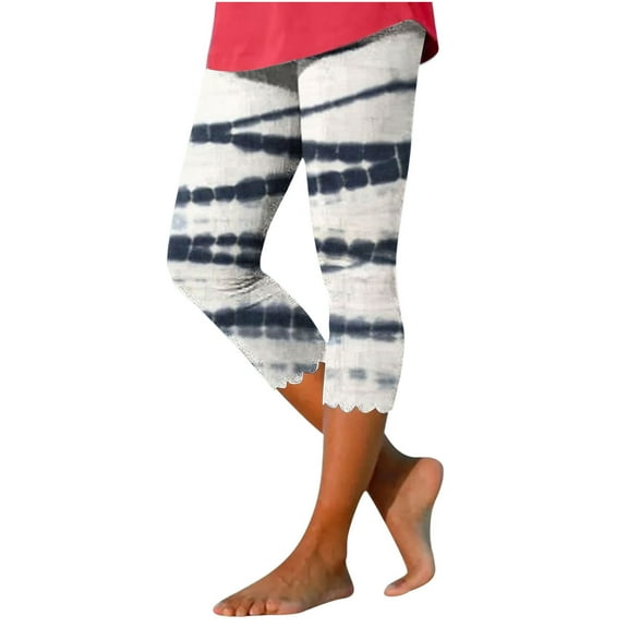 Stamzod Womens Capri Pants Fashion Gradient Printing Summer High Waisted Yoga Leggings Womens Cropped Pants Casual Activewear on Clearance White XL