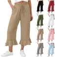 thumbnail image 1 of Stamzod Womens Capri Pants Summer Ruffle Wide Leg Cropped Pants Beach Travel Vacation Casual Capris with Pocket Light Blue S, 1 of 8