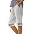 thumbnail image 1 of Stamzod Womens Capris 2026 Summer Cotton And Linen Vacation Beach Cropped Pants with Pocket Hollow Out Casual Capris Pants for Women White XXL, 1 of 6