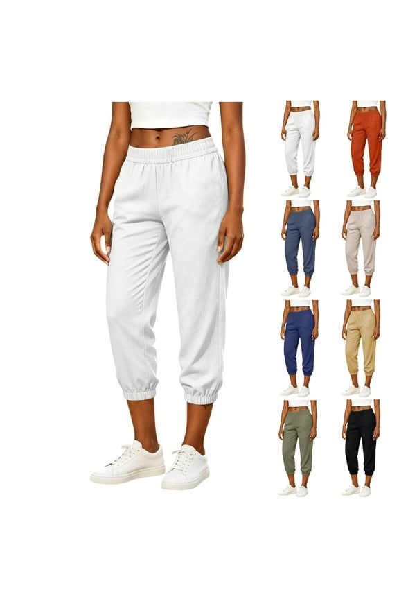 Womens Capris for Summer Elastic Waist Cropped Joggers with Pockets Casual Loose Athletic Capri Pants Khaki XL