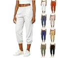 thumbnail image 1 of Stamzod Womens Capris for Summer Elastic Waist Cropped Joggers with Pockets Casual Loose Athletic Capri Pants Yellow L, 1 of 9