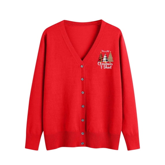 Stamzod Womens Cardigan 2025 Xmas Holiday Button Up Cardigan Sweaters Long Sleeve Christmas Cardigans for Women Red P L