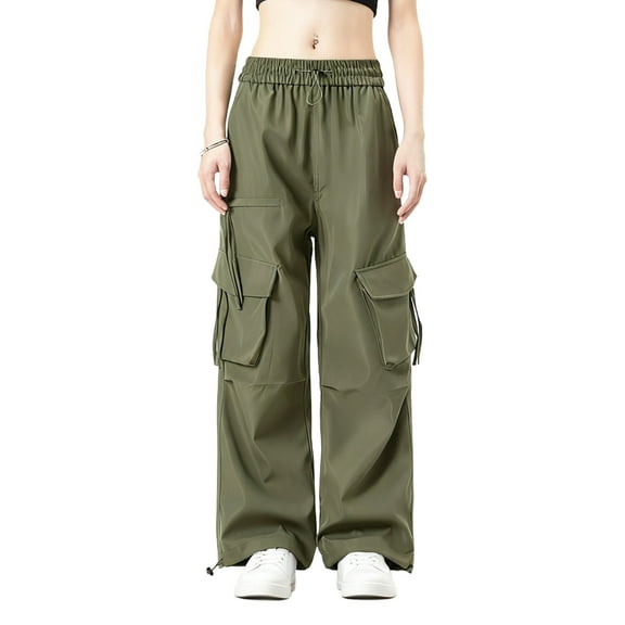 Stamzod Womens Cargo Pants with Pockets Outdoor Hiking Baggy Sweatpants Casual Travel Black Pants for Women Army Green D M