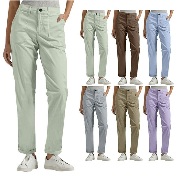 Stamzod Womens Cargo Pants with Pockets Solid Color Straight Work Pants Casual Oversized Sweatpants for Women Brown E S