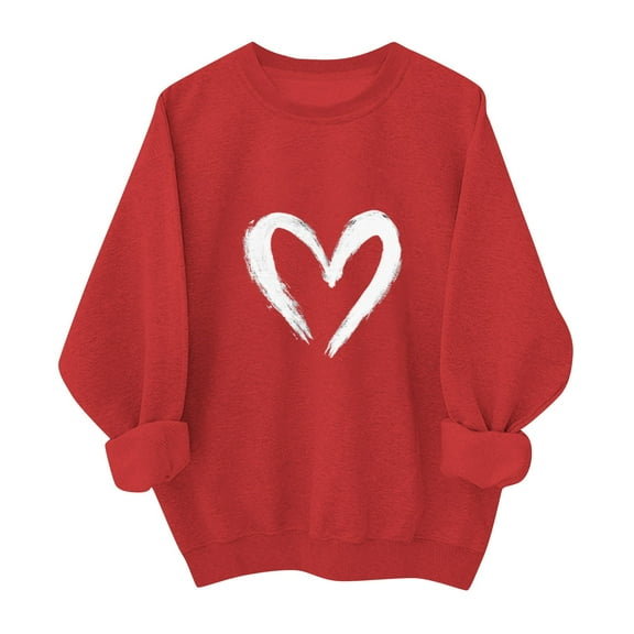 Stamzod Womens Crewneck Sweatshirt Crewneck Lover Heart Pullover Tops Long Sleeve Casual Sweatshirts for Women Red-6 L