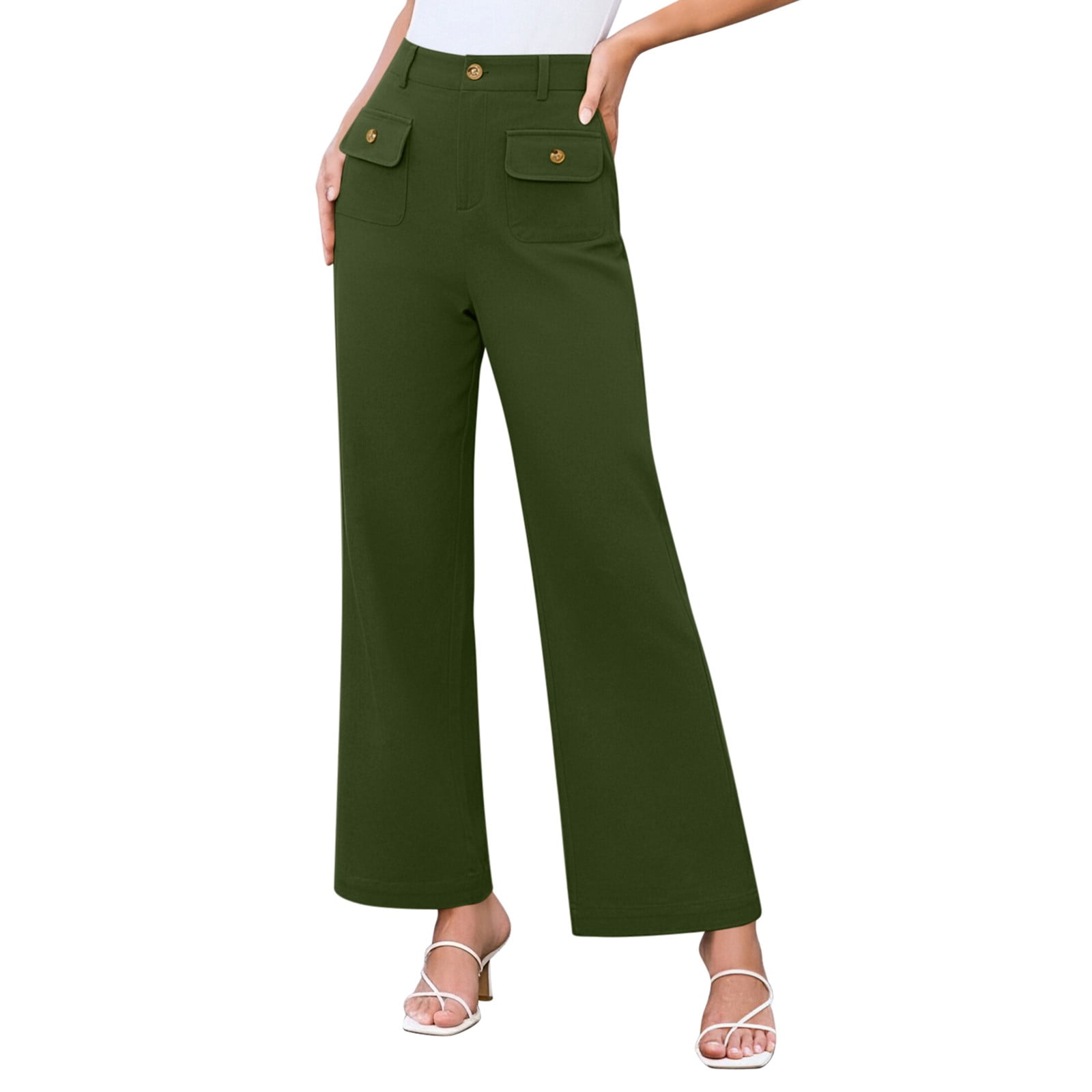 Stamzod Womens Dress Pants Pull On Wide Leg Work Pants High Waisted ...