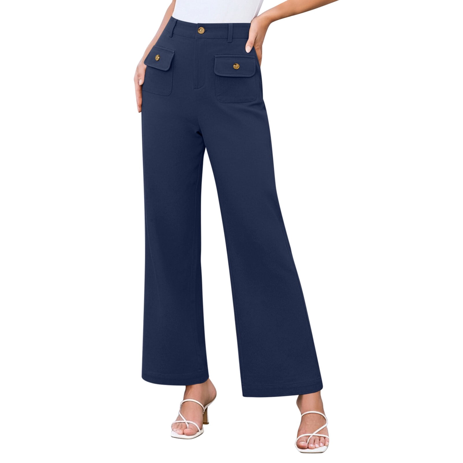 Stamzod Womens Dress Pants Pull On Wide Leg Work Pants High Waisted ...