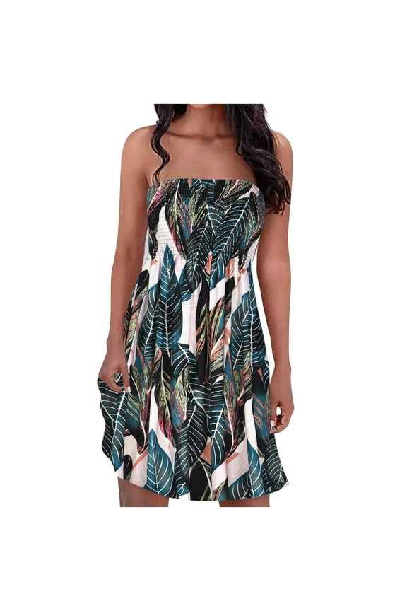 Women's Summer Mini Dress Sleeveless Off Shoulder Bohemian Party Dress High Waisted Ruffle Hem Flowy Breast Wrap Beach Sundress Red XL