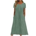 thumbnail image 1 of Stamzod Womens Dresses with Pocket Summer Solid Color Round Neck Ruffle Sundress Short Sleeve Casual Vacation Beach Maxi Dresses Army Green A M, 1 of 6
