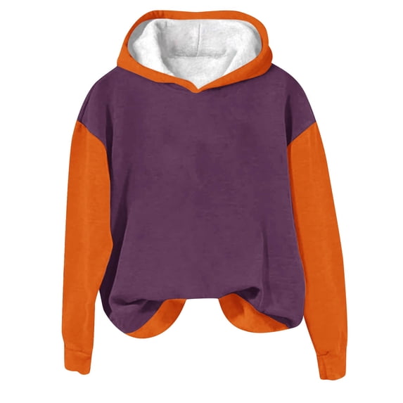 Stamzod Womens Hoodies Fashion Patchwork Long Sleeve Pullover Hoodies Casual Hooded Hoodie Sweatshirt Women's Clothing Purple M