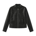 thumbnail image 1 of Stamzod Womens Jacket with Pocket Solid Color Long Sleeve Leather Jacket Women Casual Cropped Outerwear Jackets Black-1 S, 1 of 4