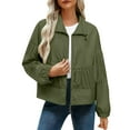 thumbnail image 1 of Stamzod Womens Jackets Casual Long Sleeve Ruched Bomber Jacket Women Fall Fashion Turndown Cropped Coats Army Green XXL, 1 of 7