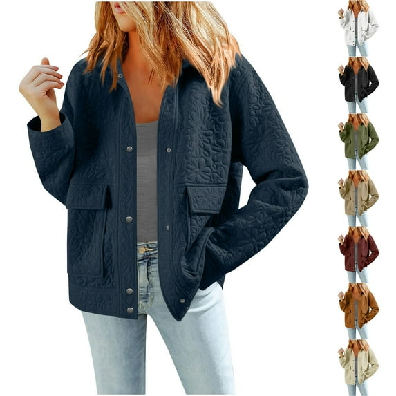 Stamzod Womens Jackets Dressy Casual Button Up Work Jacket with Pocket Solid Color Turndown Long Sleeve Jackets for Women White XXL