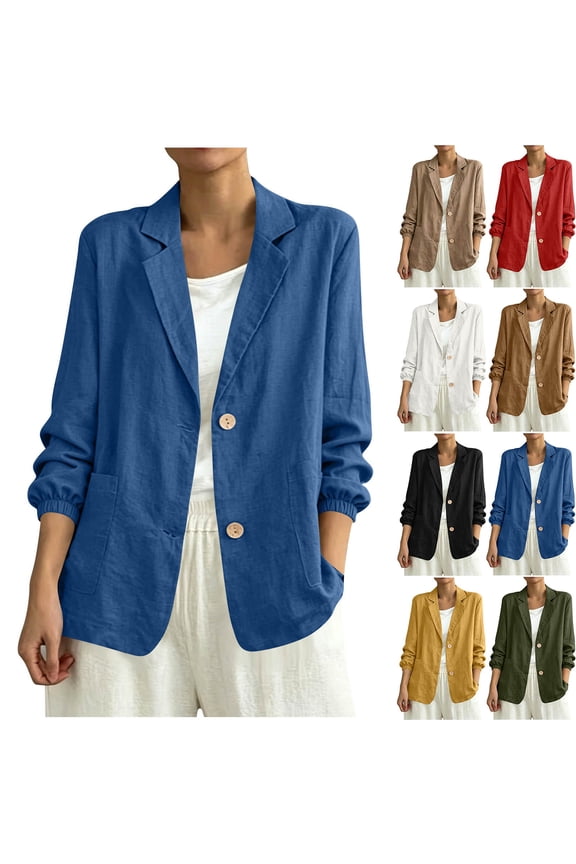Womens Jackets Dressy Casual Open Front Long Sleeve Blazer Business Office Work Cotton Jacket Blazers Black XXL