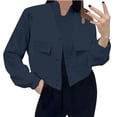 thumbnail image 1 of Stamzod Womens Jackets Solid Color Long Sleeve Button Bomber Jacket Women Casual Workwear Plus Size Coat Outerwear with Pocket Navy-4 XL, 1 of 6