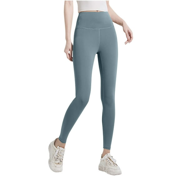Stamzod Womens Leggings Solid Color High Waisted Stretch Workout Leggings Plus Size Fashion Casual Gym Yoga Pants for Women Sky Blue L