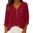 thumbnail image 1 of Stamzod Womens Long Sleeve Shirts V Neck Dressy Casual Summer Tops 2026 Spring Trendy Fashion Work Blouses Red S, 1 of 9