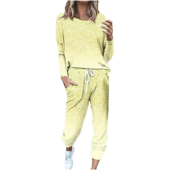 Stamzod Womens Lounge Set Long Sleeve Pullover and Jogger Pants Matching Tracksuit Sets Gradient 2 Piece Sweatsuits Fall Outfits Plus Size