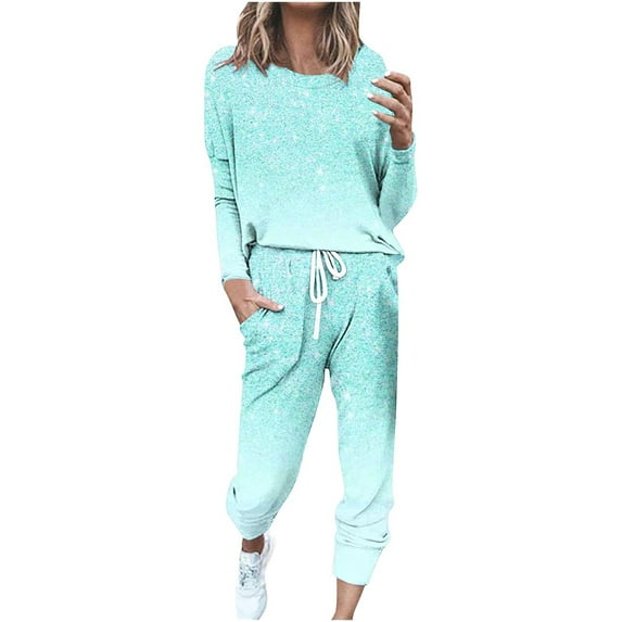 Stamzod Womens Lounge Set Long Sleeve Pullover and Jogger Pants Matching Tracksuit Sets Gradient 2 Piece Sweatsuits Fall Outfits Plus Size