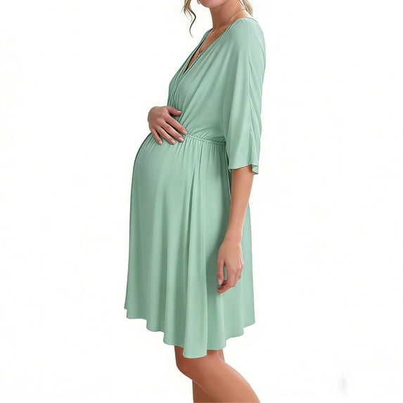 Stamzod Womens Maternity Dress Summer V Neck Nursing Breast Feeding Dress Short Sleeve Casual Knee High Pregnancy Dresses for Women Mint Green XXL